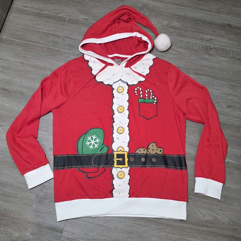 Ugly Christmas Sweater- Swestshirt Hoodie Mens Size XL Santa Hat Unisex